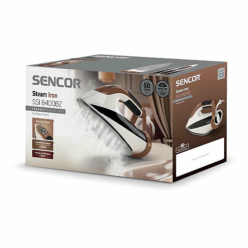 Утюг Sencor, 2800Вт, 330мл, паровой удар -195гр, постоянная пара - 55гр, pro и auto режимы, керам. подошва, бело-коричневый