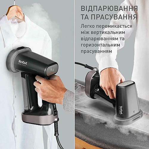 Отпариватель Tefal компактный Pure Force 3в1, 1800Вт, 180мл, постоянная пара – 35гр, керам. подошва, черно-розовый