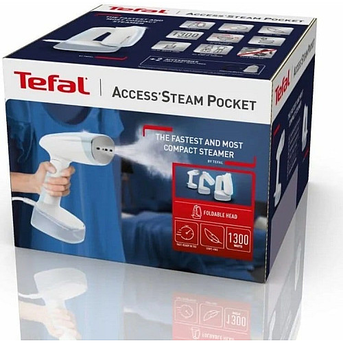 Отпариватель Tefal компактный Access Steam Pocket, 1300Вт, постоянная пара – 20гр, бело-голубой