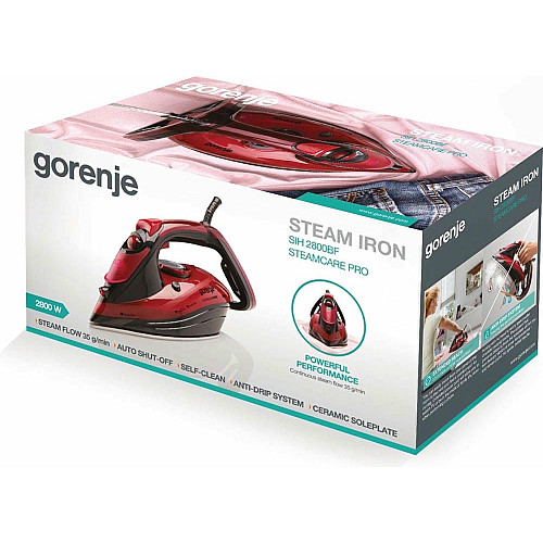 Утюг Gorenje, 2800Вт, 350мл, паровой удар -100гр, верт. отпаривание, антинакипь, автоотключение, керам. подошва, красный