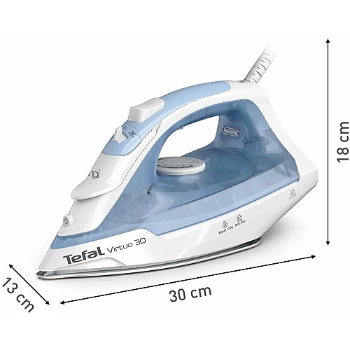 Утюг Tefal Virtuo 30, 2000Вт, 240мл, паровой удар -120гр, постоянная пара - 27гр, керам. подошва, бело-голубой