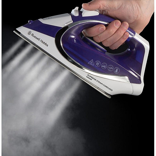 Праска Russell Hobbs безпровідна Supreme Steam Cordless, 2400Вт, 300мл, паровий удар -40гр, постійна пара - 135гр, база для заряджання, автовимкнення, керам. підошва, біло-синій