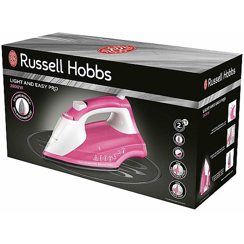 Утюг Russell Hobbs Light&Easy Pro, 2600Вт, 240мл, паровой удар -130гр, постоянная пара - 40гр, керам. подошва, бело-розовый