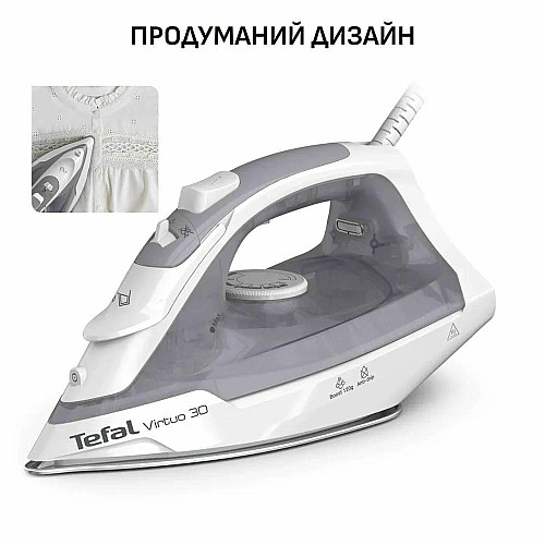 Утюг Tefal Virtuo 30, 2000Вт, 240мл, паровой удар -120гр, постоянная пара - 27гр, керам. подошва, серо-фиолетовый