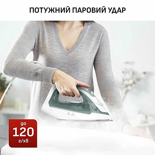 Утюг Tefal Virtuo 30, 2000Вт, 240мл, паровой удар -120гр, постоянная пара - 27гр, керам. подошва, бело-зеленый