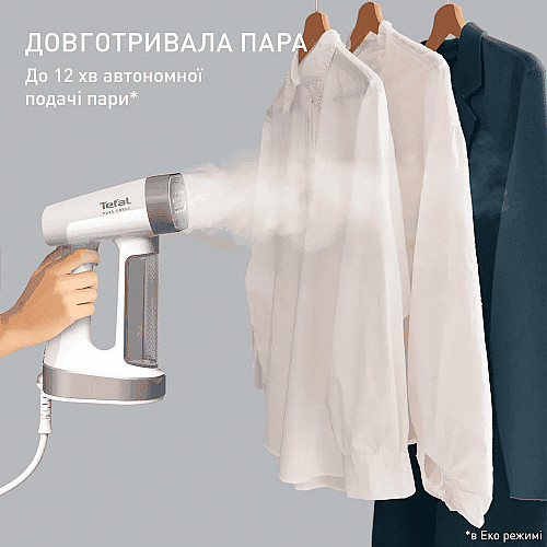 Отпариватель Tefal компактный Pure Force 2в1, 1800Вт, 180мл, постоянная пара – 35гр, керам. подошва, белый