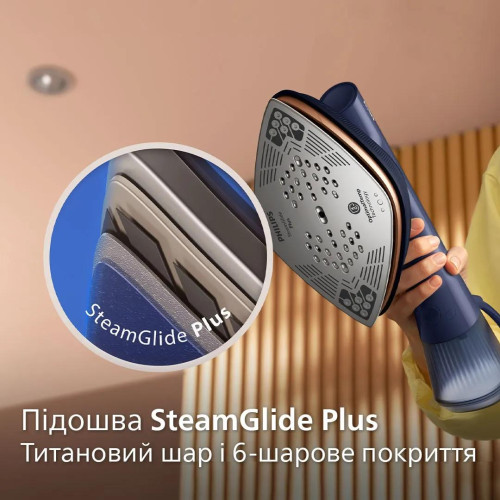 Відпарювач-праска Philips OneTurn, 1800Вт, 200мл, паровий удар -90гр, поворот для зміни типу девайса, алюміній, синій