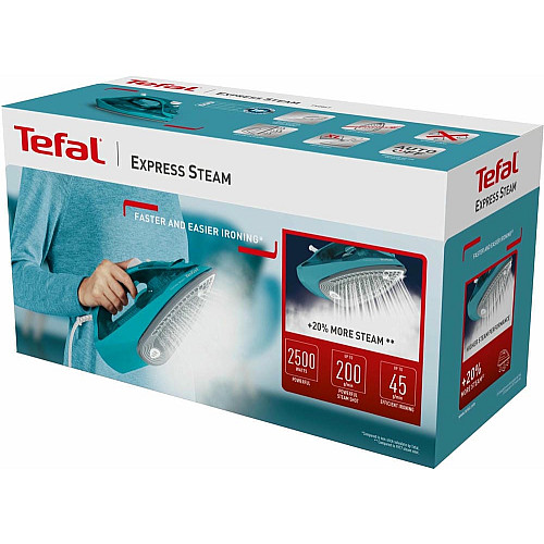 Утюг Tefal Express Steam, 2500Вт, 270мл, паровой удар -200гр, постоянная пара – 45гр, керам. подошва, бирюзовый
