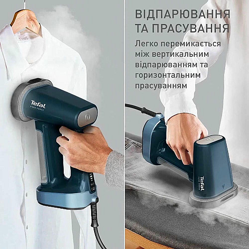 Отпариватель Tefal компактный Pure Force 3в1, 1800Вт, 180мл, постоянная пара – 35гр, керам. подошва, синий