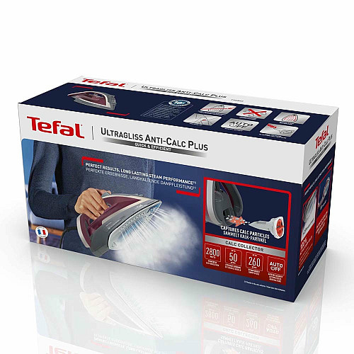 Утюг Tefal Ultragliss Plus, 2800Вт, 270мл, паровой удар -260гр, постоянный пар - 50гр, керам. подошва, бордово-серый