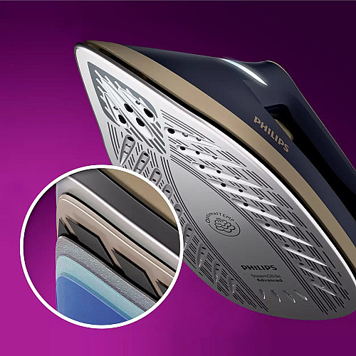 Праска-парогенератор Philips PerfectCare 6000 Series, 2400Вт, 1800мл, паровий удар -600гр, постійна пара - 130гр, нерж. сталь, синьо-золотий