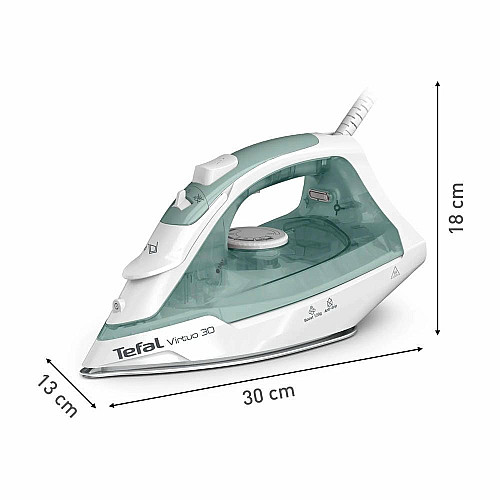 Утюг Tefal Virtuo 30, 2000Вт, 240мл, паровой удар -120гр, постоянная пара - 27гр, керам. подошва, бело-зеленый