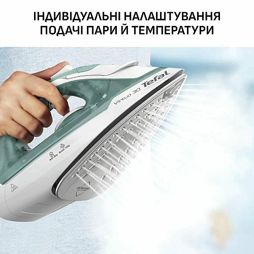 Утюг Tefal Virtuo 30, 2000Вт, 240мл, паровой удар -120гр, постоянная пара - 27гр, керам. подошва, бело-зеленый