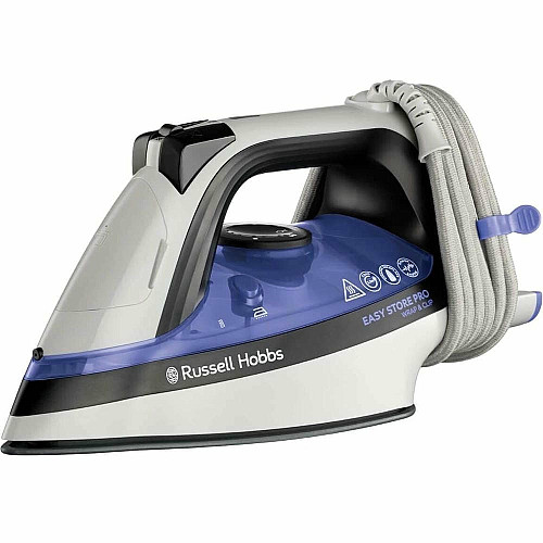 Утюг Russell Hobbs Easy Store Pro, 2400Вт, 320мл, паровой удар –180гр, постоянная пара – 45гр, хранение шнура, керам. подошва, бело-синий