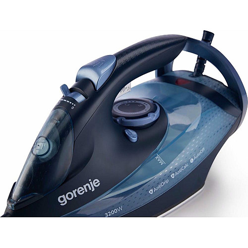 Утюг Gorenje, 3250Вт, 420мл, паровой удар-250гр, верт. отпаривание, антинакипь, автоотключение, керам. подошва, черно-синий