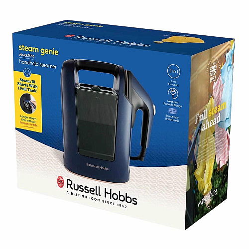 Відпарювач Russell Hobbs Genie Maestro, 1700Вт, 750мл, паровий удар -20гр, верт. відпарювання, керам. підошва, синій
