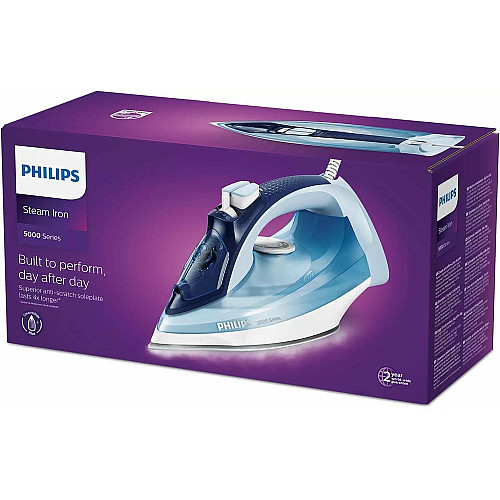 Утюг Philips 5000 Series, 2400Вт, 320мл, паровой удар -180гр, постоянный пар - 45гр, керам. подошва, голубой