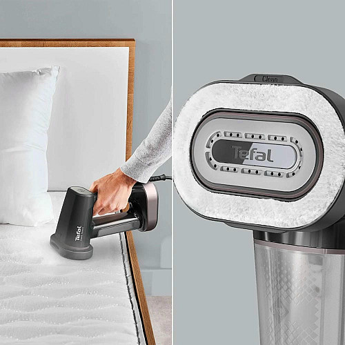 Отпариватель Tefal компактный Pure Force 3в1, 1800Вт, 180мл, постоянная пара – 35гр, керам. подошва, черно-розовый