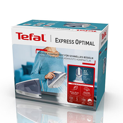 Утюг-парогенератор Tefal Optimal, 2200Вт, 1200мл, паровой удар -190гр, постоянный пар - 110гр, керам. подошва, бело-синий