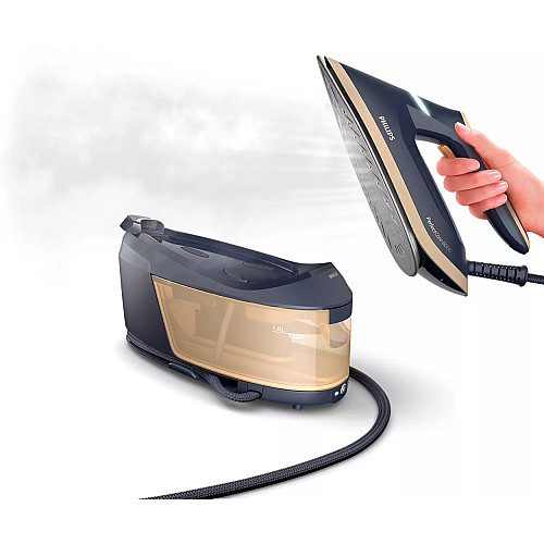 Праска-парогенератор Philips PerfectCare 6000 Series, 2400Вт, 1800мл, паровий удар -600гр, постійна пара - 130гр, нерж. сталь, синьо-золотий