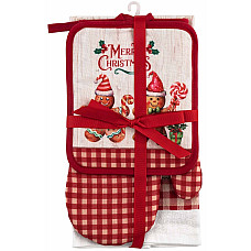 Подарунковий набір для кухні ARDESTO Christmas Gingerbread, 3шт, 100% бавовна (рушничок), 100% поліестер (прихватки), червоний