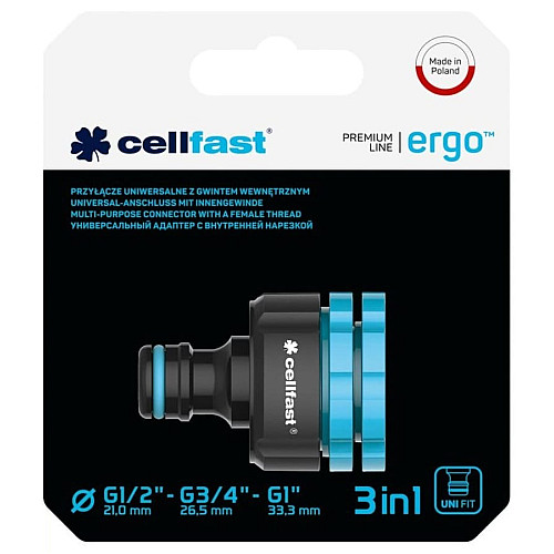Коннектор для крана Cellfast ERGO 1/2, 3/4, 1' с внутренней резьбой (блистер)