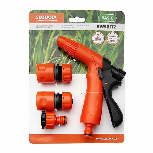 Ороситель ручной SEQUOIA SWSKIT2 пистолетный пластик цинк 2 режима регулировки напора воды коннектор 2шт штуцер 0.2кг