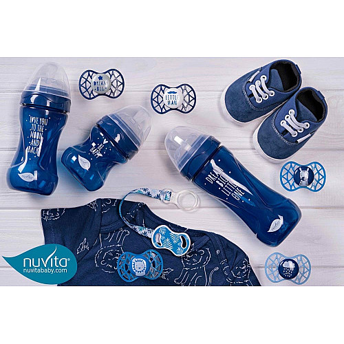 Пустушка Nuvita Air55 Cool 6міс+, ортодонтична, з ковпачком, LOVE синій