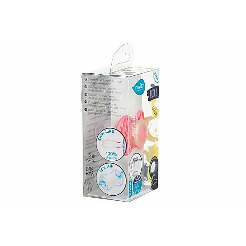 Пустышка Nuvita Air55 Cool 6мес+, симметричная, с колпачком, светящаяся в темноте, бант, розовый