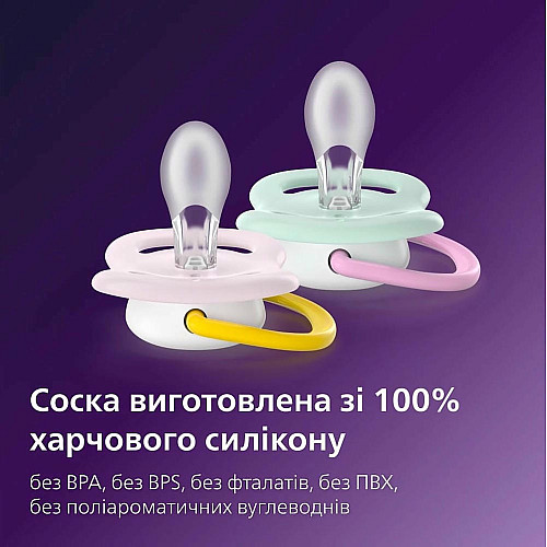 Пустышка Avent Ultra Air, 0-6 мес., 2шт, дизайн для девушек.