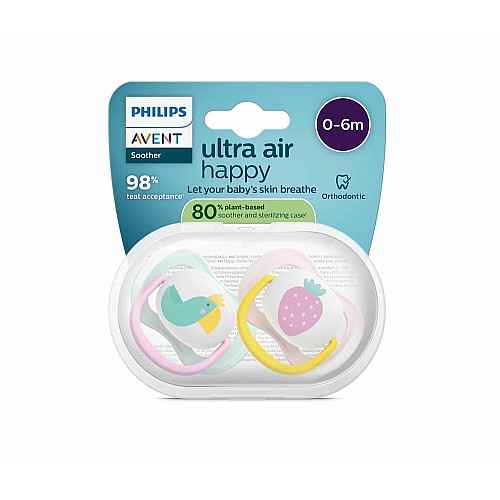 Пустышка Avent Ultra Air, 0-6 мес., 2шт, дизайн для девушек.