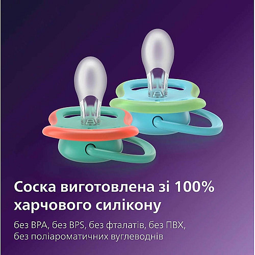 Пустушка  Avent Ultra Air, 6-18 міс., 2 шт, дизайн для хлопчиків.