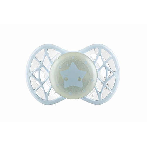 Пустышка Nuvita Air55 Cool 0мес+, симметричная, с колпачком, светящаяся в темноте, звезда, аквамариновый