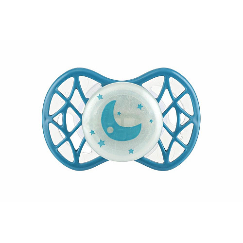 Пустышка Nuvita Air55 Cool 0мес+, симметричная, с колпачком, светящаяся во тьме, луна бирюзовая