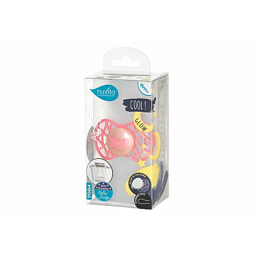 Пустышка Nuvita Air55 Cool 6мес+, симметричная, с колпачком, светящаяся в темноте, бант, розовый