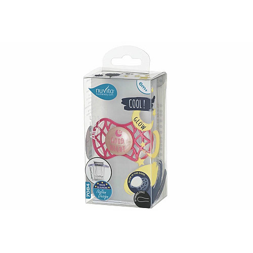 Пустышка Nuvita Air55 Cool 6мес+, симметричная, с колпачком, светящийся в темноте, GOOD NIGHT марсаловый