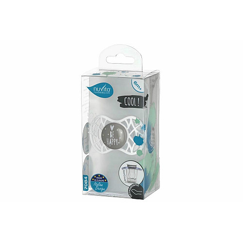 Пустушка Nuvita Air55 Cool 6міс+, ортодонтична, з ковпачком, BE HAPPY сірий