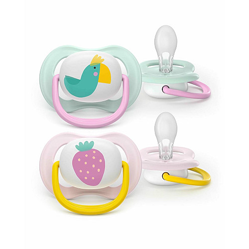 Пустышка Avent Ultra Air, 0-6 мес., 2шт, дизайн для девушек.