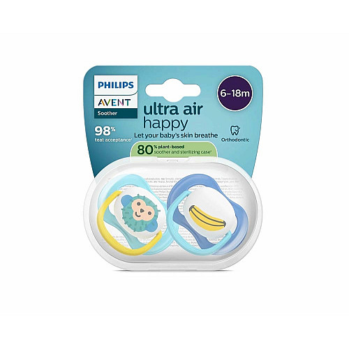 Пустушка  Avent Ultra Air, 6-18 міс., 2шт, дизайн для хлопчиків.