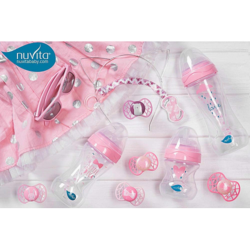 Пустышка Nuvita Air55 Cool 0мес+, симметричная, с колпачком, BE HAPPY розовый кварц