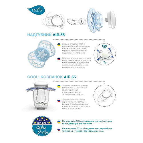 Пустышка Nuvita Air55 Cool 0мес+, симметричная, с колпачком, светящаяся в темноте, звезда, аквамариновый