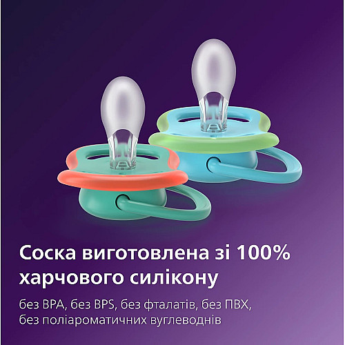 Пустушка  Avent Ultra Air, 6-18 міс., 2шт, дизайн для хлопчиків.
