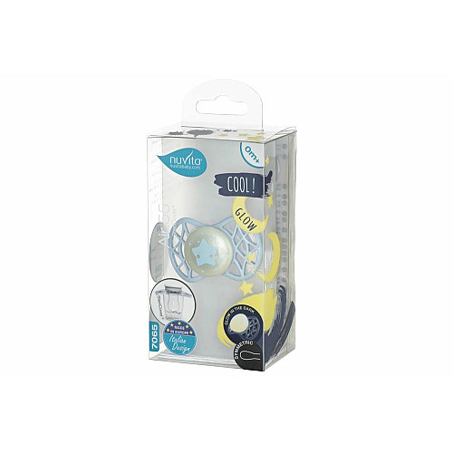 Пустышка Nuvita Air55 Cool 0мес+, симметричная, с колпачком, светящаяся в темноте, звезда, аквамариновый