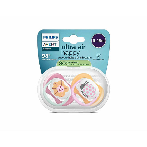 Пустушка  Avent  Ultra Air, 6-18 міс., 2шт, дизайн для дівчат.