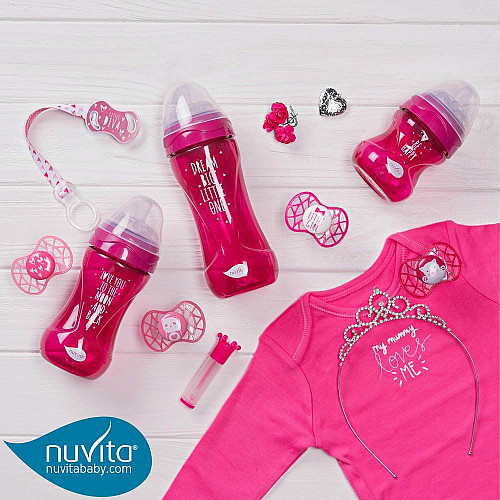 Пустышка Nuvita Air55 Cool 6мес+, симметричная, с колпачком, LITTLE GIRL ярко-розовый