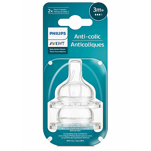 Соска Avent Anti-Colic 3міс+, силіконова, середній потік, 2шт