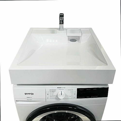 Раковина, умывальник Adamant WASHER NEW, искусственный камень, прямоуголь., с отверстием для смесителя, без перелива, 595х595х115мм, накладной, белый