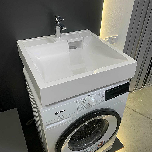 Раковина, умывальник Adamant WASHER NEW, искусственный камень, прямоуголь., с отверстием для смесителя, без перелива, 595х595х115мм, накладной, белый