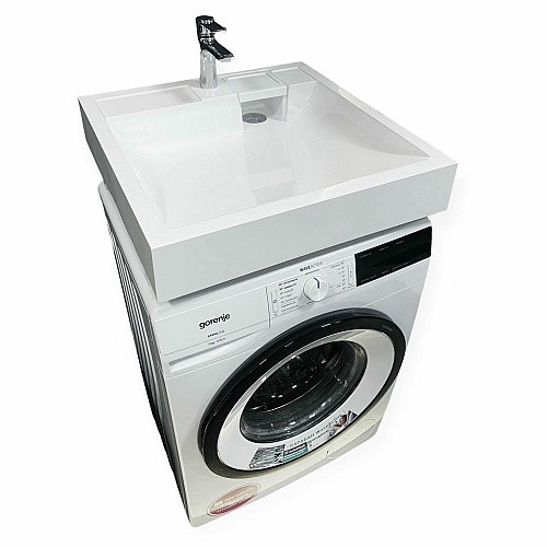 Раковина, умывальник Adamant WASHER NEW, искусственный камень, прямоуголь., с отверстием для смесителя, без перелива, 595х595х115мм, накладной, белый