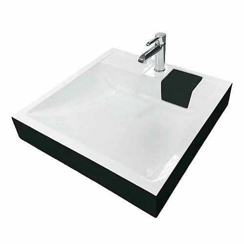 Раковина, умывальник Adamant WASHER NEW, искусственный камень, прямоуголь., с отверстием для смесителя, без перелива, 595х595х115мм, накладной, черно-белый
